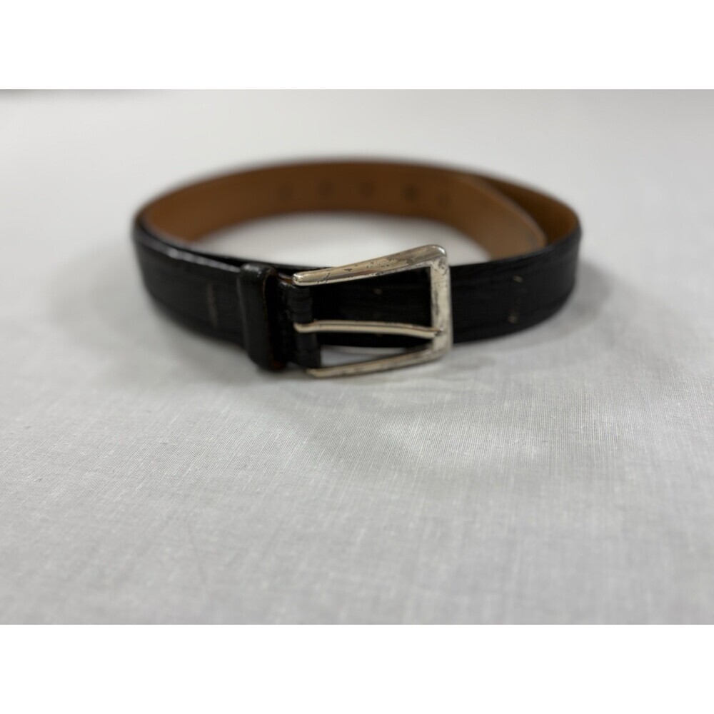 Trafalgar Embossed Leather Belt Embossed Italian Calfskin Leather Black Size 34
